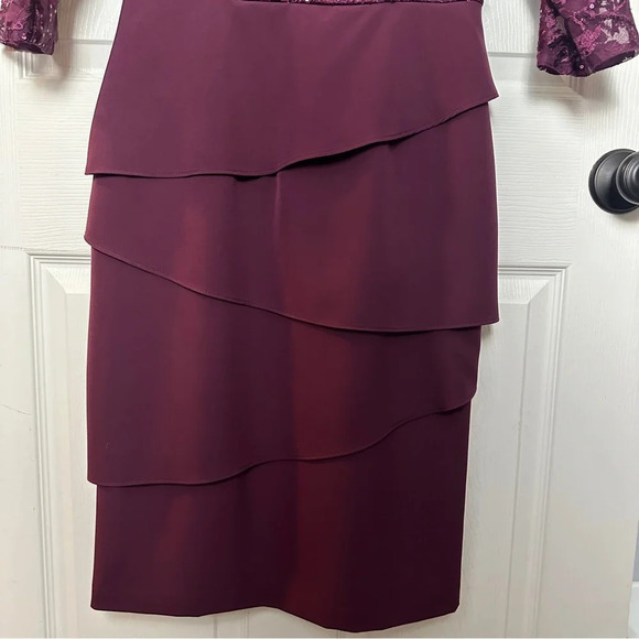 Gorgeous Alex Evenings dress in plum, layered skirt, sequined‎ top. Size 6. - Picture 2 of 10